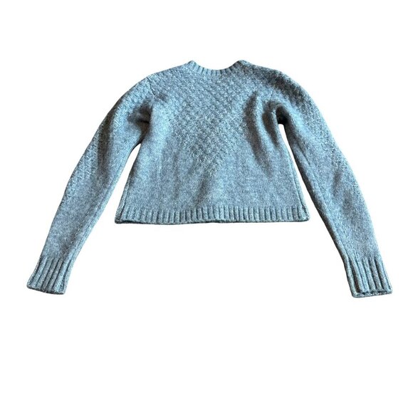 Flag & Anthem Blue Cardigan Sweater Button-Down Cable Knit Wool Blend Size Small - Picture 3 of 10